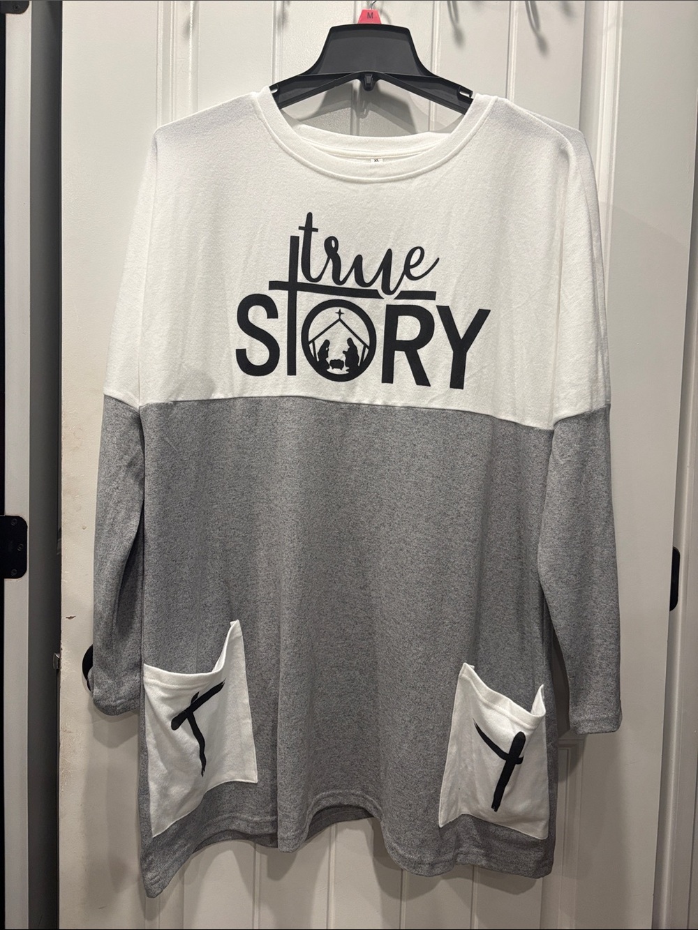 True Story Colorblock Pocket Tunic - dress White & Gray XL